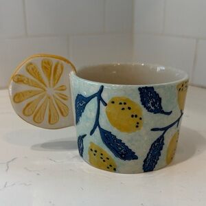 Anthropologie Blue and Yellow Lemon Mug